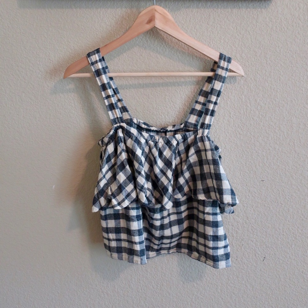 Checkered linen tank top, tiered